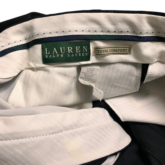 Lauren Ralph Lauren Mens Black 100% wool pleated with cuff pants Size 42/32 - Picture 12 of 15